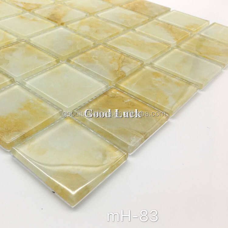 Gold Color Crystal Glass Square Shape Mosaic Tile For Bathroom Wall Decor