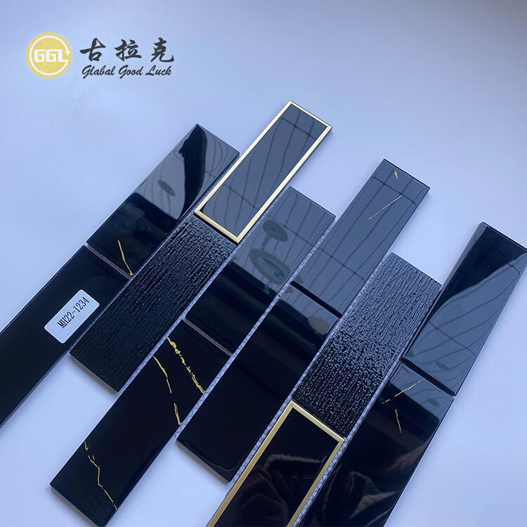 Black Glass Mosaic Tile Gold Edged Tile for Exterior Interior Villa Hotel Decor