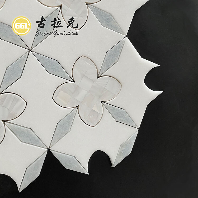 Flower Mosaic Natural Shell Mother Of Pearl Waterjet Marble Tile