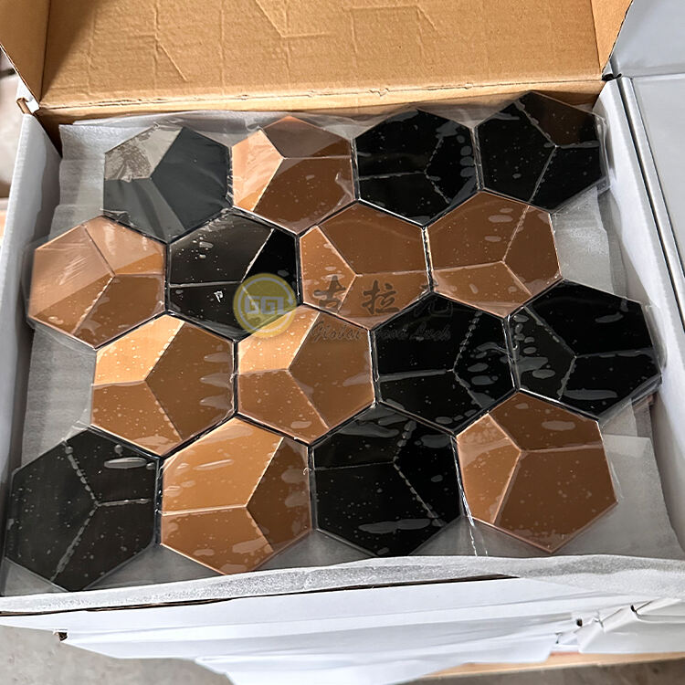 Hexagon 3D Metaal Mosaïek Rose Gold Mix Swart Stainless Steel Mosaïek Muurtegels