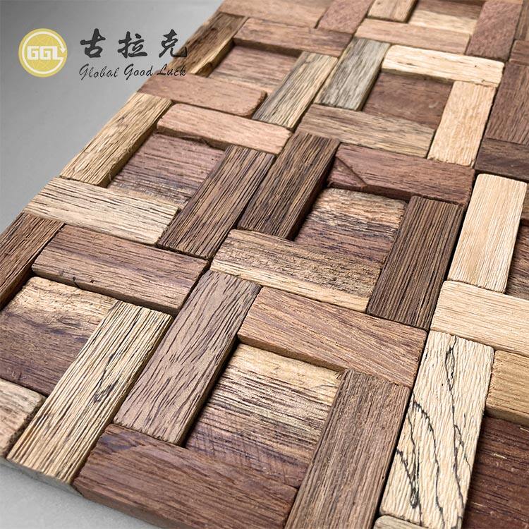 Vintage Style Natural Wood Mosaic Tile Brown Color Wall Tile for Hotel Room Office Decoration