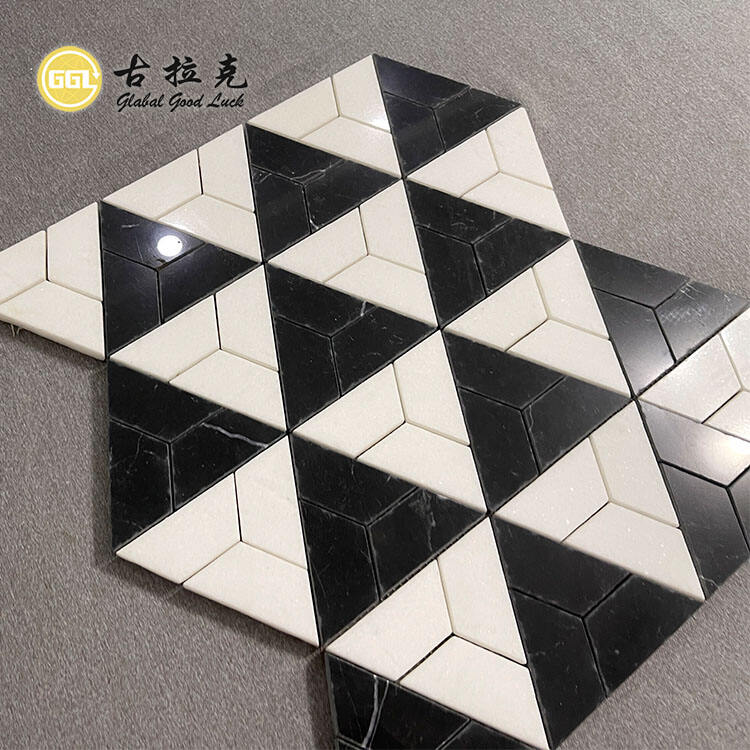 Classic Design Black Mix White Marble Triangle Shape Marble Mosaic Tiles