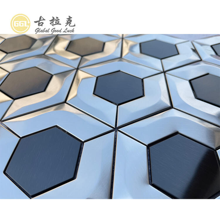 3D Stainless Steel Mosaic Backsplash Hexagon Silver Metal Mosaic Tile