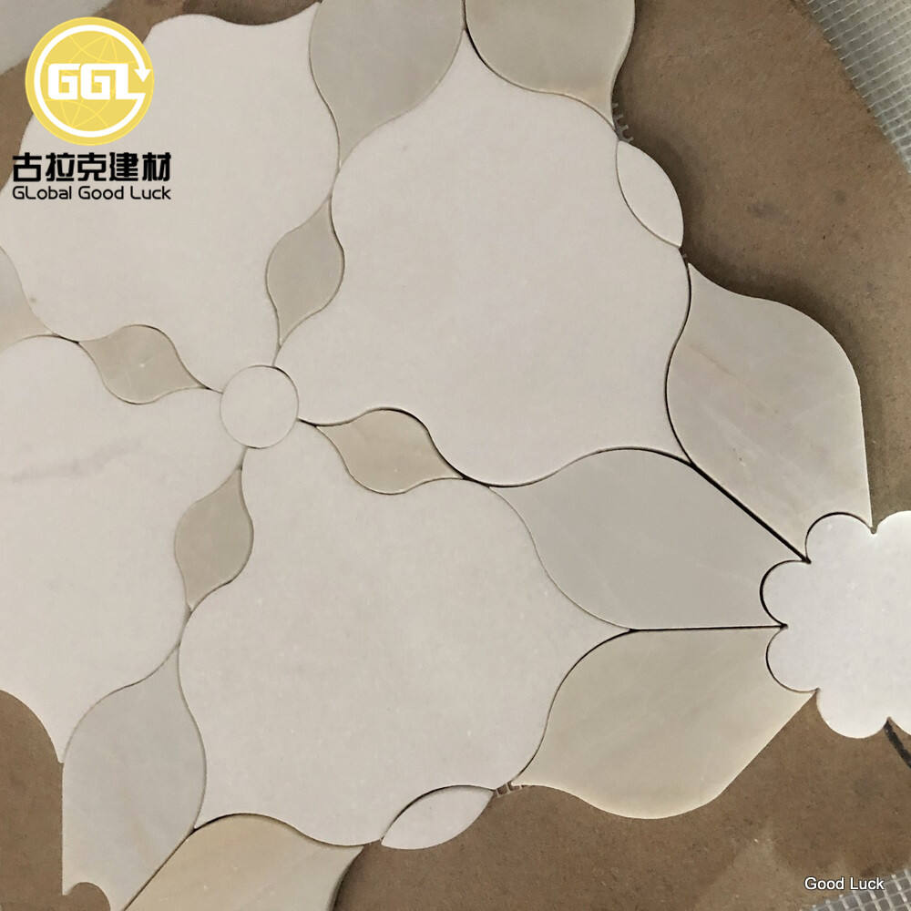 Simple Style White and Beige Waterjet Mosaic Tile
