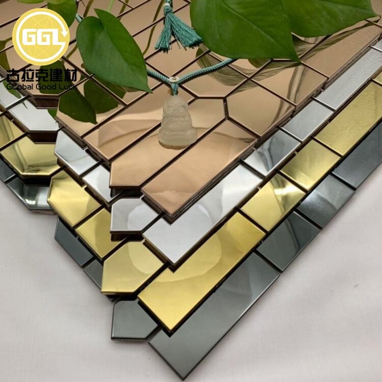 Golden Champagne Silvery Metal Mosaic Mirror Design Backsplash Tile