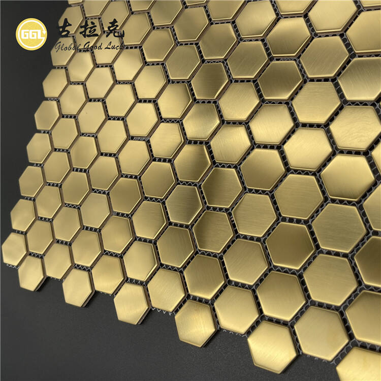 Glitter Gold Metal Mosaic Hexagon Shape Mosaic Wall Tiles