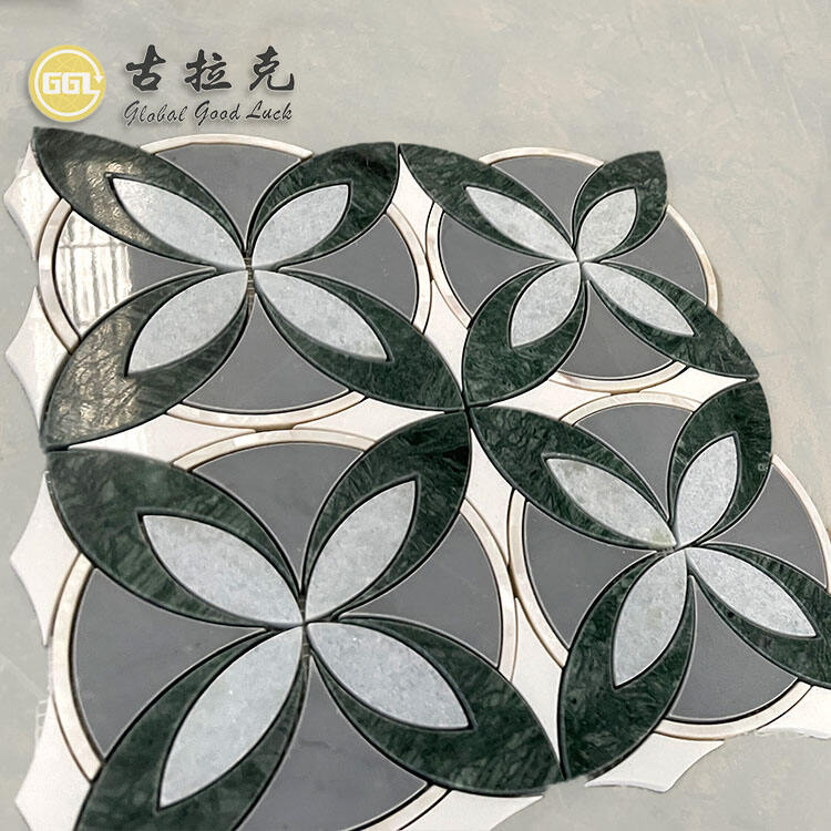 Modern Design Waterjet Marble Flower Pattern Mosaic Tiles For Floor