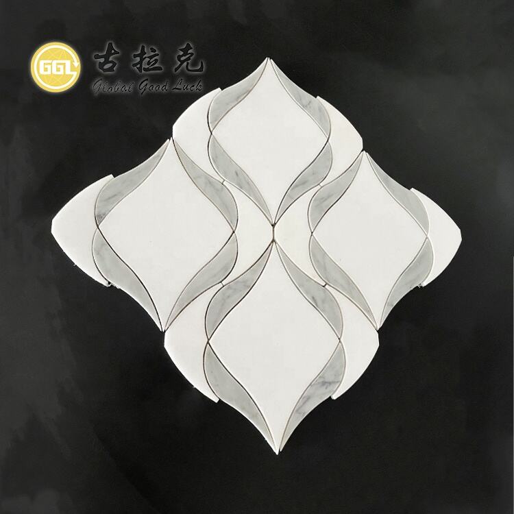 Waterjet Marble Grey Lines Mosaic Tile White Marble Mosaic Wall Floor Decoration Tile