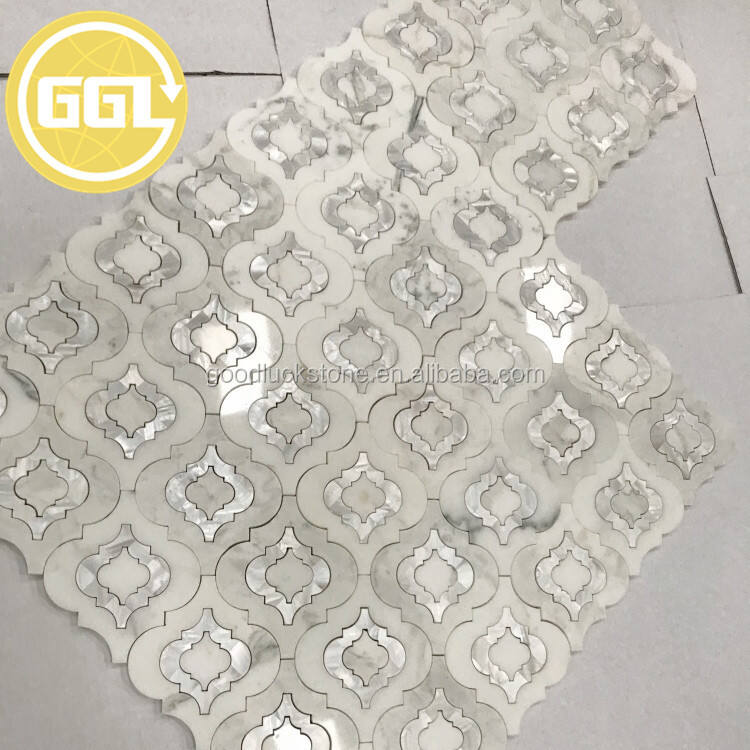 Waterjet Marble Mosaic Tile Lantern Shape White Mother of Pear Shell