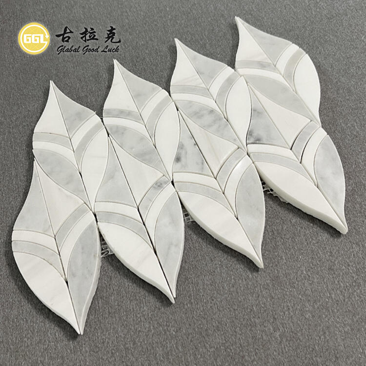 Leaf Shape Marble Waterjet Mosaic Marble Tile For Wall Decor