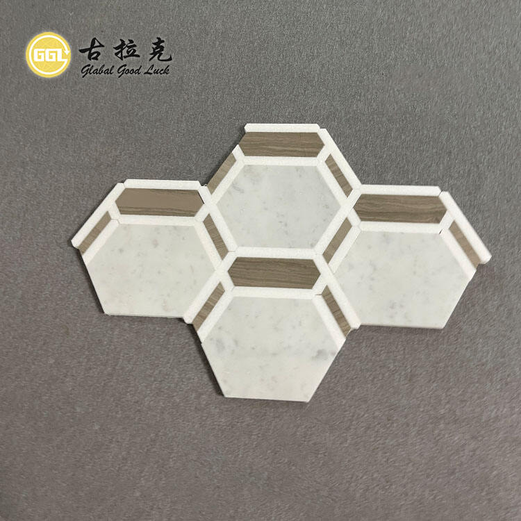 Interior Household Decorative Hexagon Shape Marble Mosaic Wall Floor Tiles