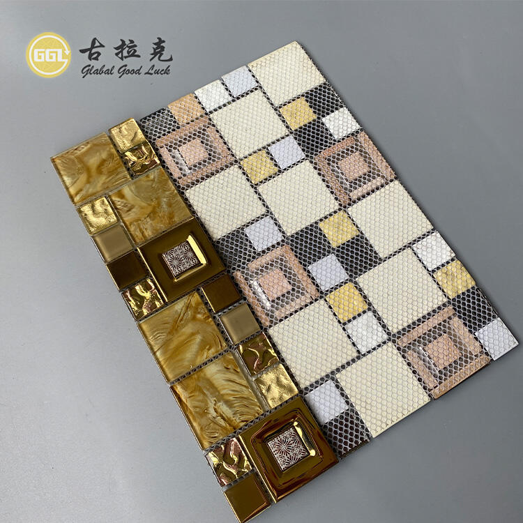 Metal Mix Glass Luxury Gold Crystal Glass Mosaics Tiles For Bathroom Wall