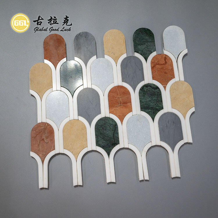 Unique Shape Colorful Marble Mosaic for Kitchen Wall Backsplash Tile