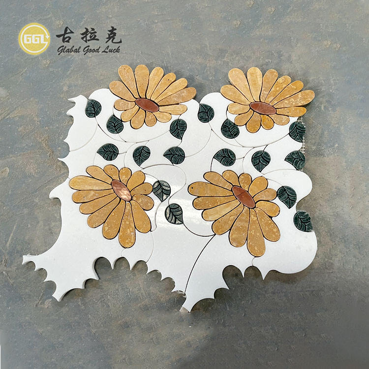 Elegant Sunflower Mosaic Tile Water Jet Marble Mosaic for Home Decor