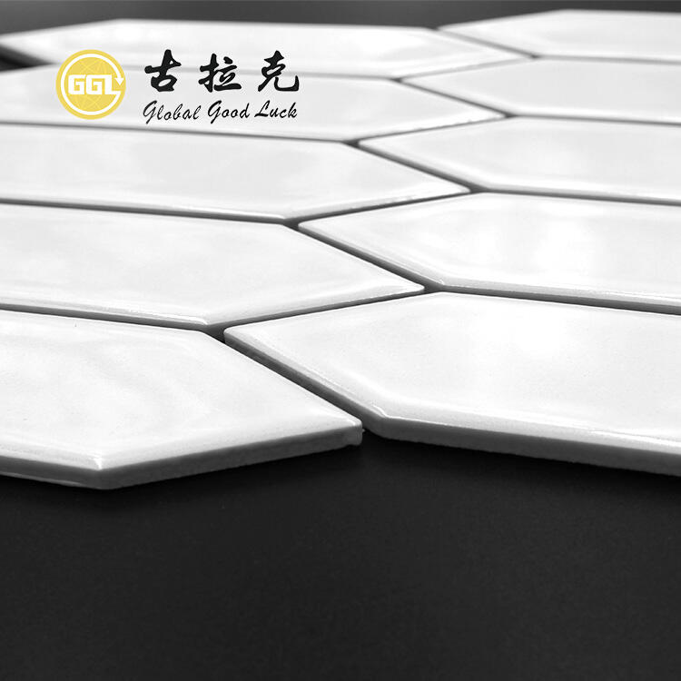 Glossy Long Hexagon White Mosaic Ceramic Tiles for Wall and Floor