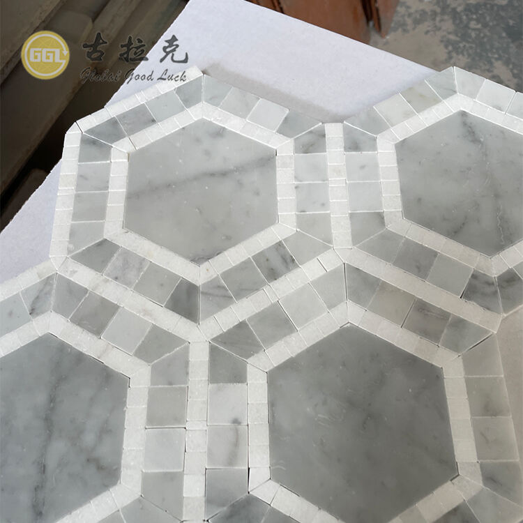 Light Gray Mix White Edge Marble Tile Hexagon Shape Marble Mosaic Tile For Home/Villa/Office Floor And Wall Decor