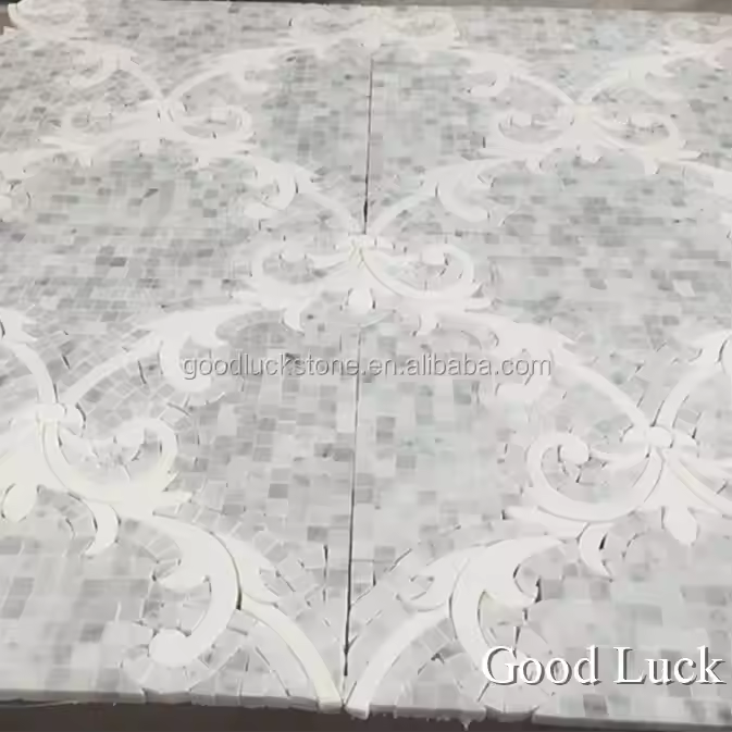  Carrara White Marble Parquet Feature Waterjet Mosaic Tiles