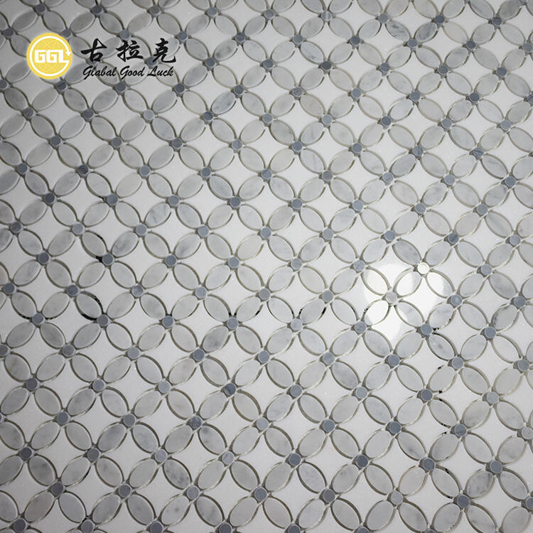 White Marble Stone Flower Pattern Mosaic Tile for Bathroom Wall Floor Decor