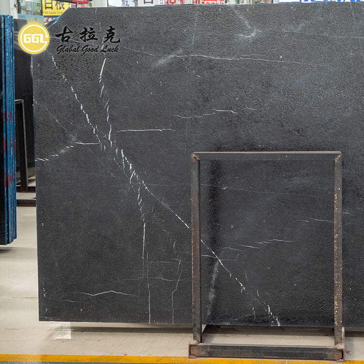 Satin brushed Design Nero Marquina Marble Slab for Wall Floor Tile