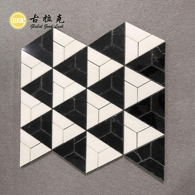 Classic Design Black Mix White Marble Triangle Shape Marble Mosaic Tiles