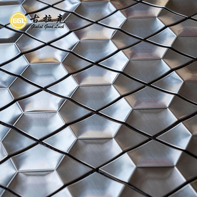  Silver Metal Mosaic Tile Stainless Steel Concave Surface Design for Wall Decor