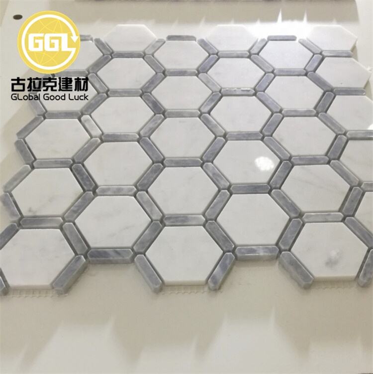 Polished White Marble With Gray Edge Mosaic Tile for Bath Walls Floors