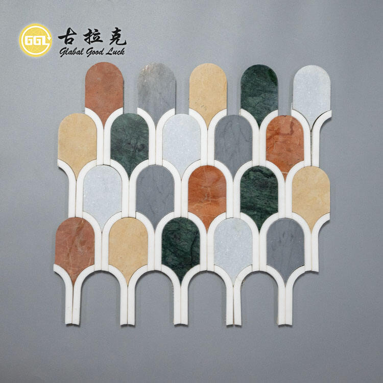 Unique Shape Colorful Marble Mosaic for Kitchen Wall Backsplash Tile