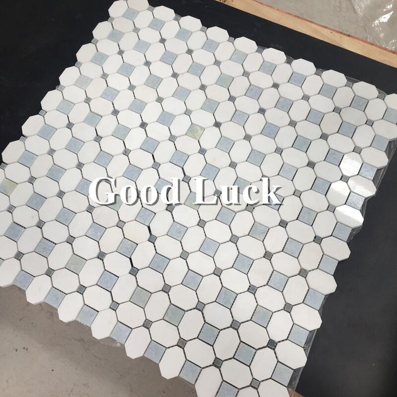 Thassos White & Blue Marble Shape Mix Mosaic Tile for Bathroom Floors