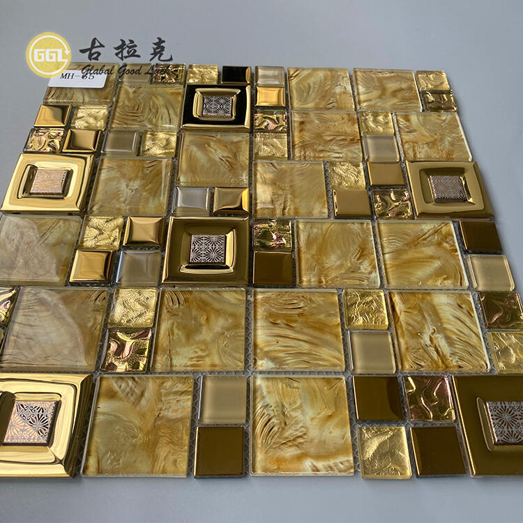 Metal Mix Glass Luxury Gold Crystal Glass Mosaics Tiles For Bathroom Wall