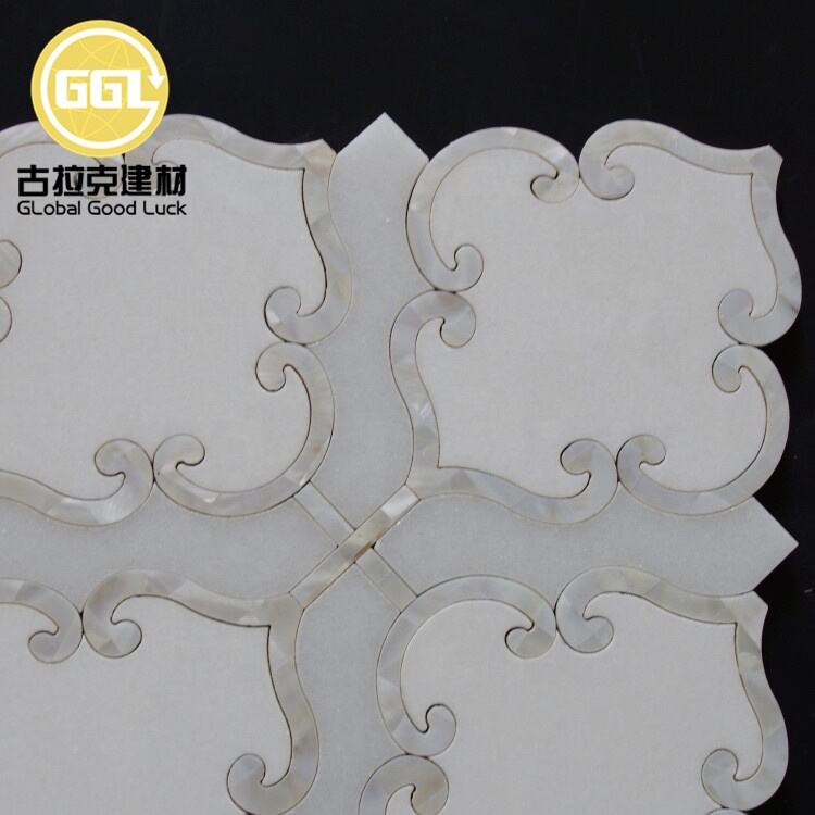 Top Quality White Marble Flower Shape Stone Mix Shell Mosaic Tile Inteerior Deocor