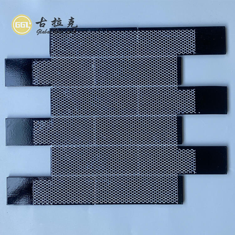 Pure Black Glass Mix Sliver&Gold Edged Glass Mosaic Tile For Wall