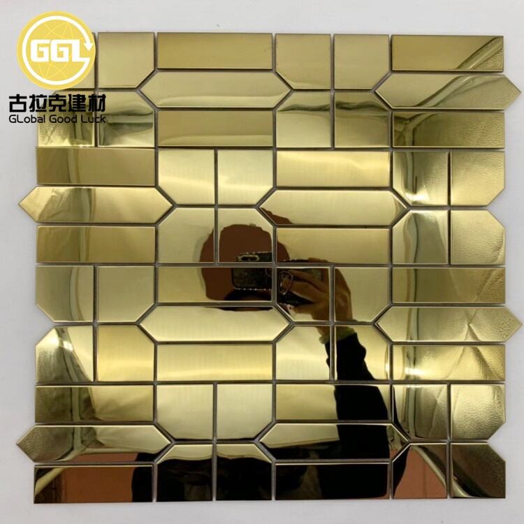 Golden Champagne Silvery Metal Mosaic Mirror Design Backsplash Tile