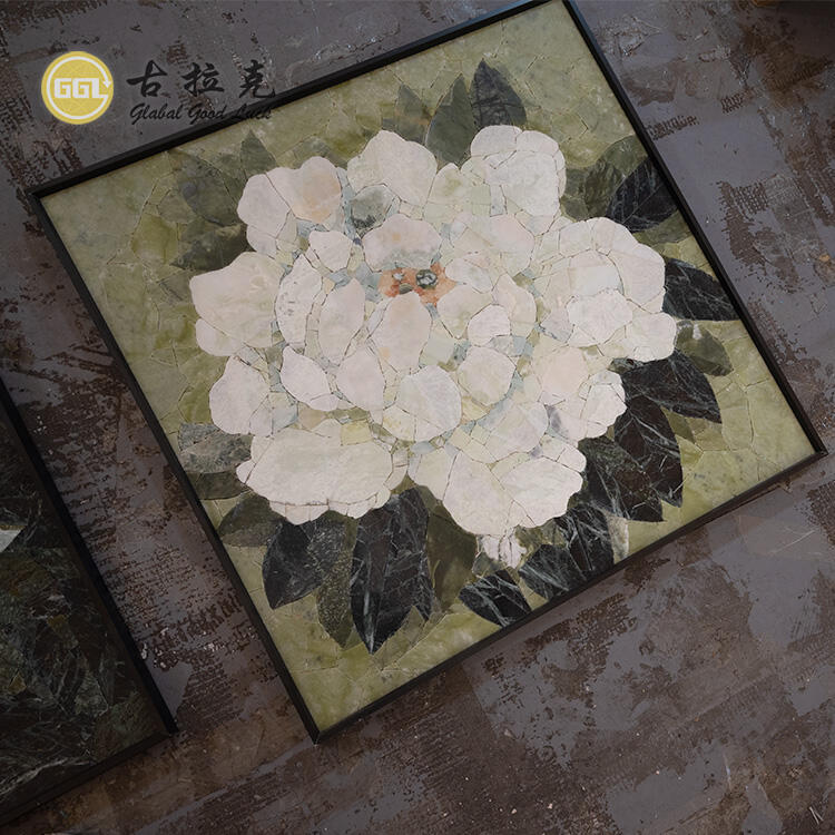 Nature Stone Flower Pattern Mosaic Tile Handmade Interior Wall Decoration