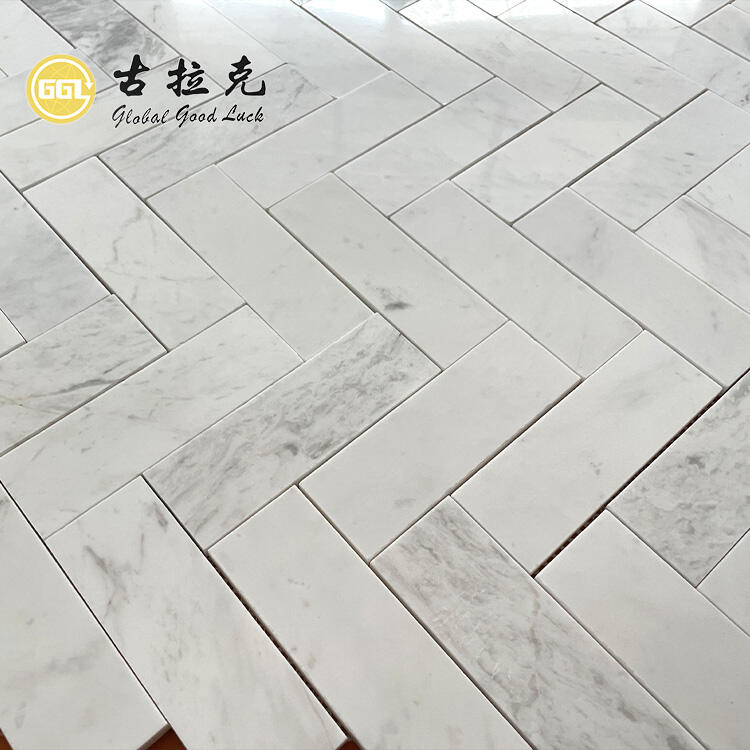 Polished White Marble Herringbone Tile Mosaic for Kitchen Decor