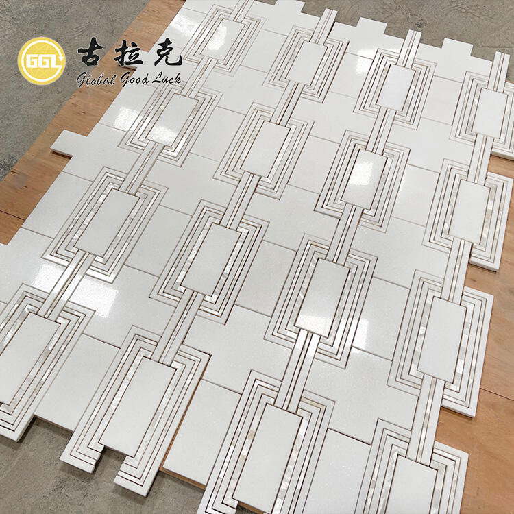 Modern Design White Mix Shell Marble Mosaic Waterjet Mosaic Tile