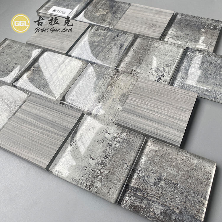 Wood Gain Marble Mix Glass Crystal Glass Mosaics Tiles For Kitchen Backsplash