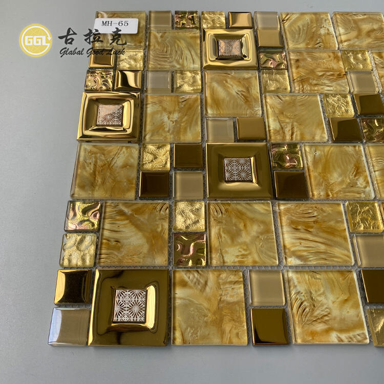 Metal Mix Glass Luxury Gold Crystal Glass Mosaics Tiles For Bathroom Wall