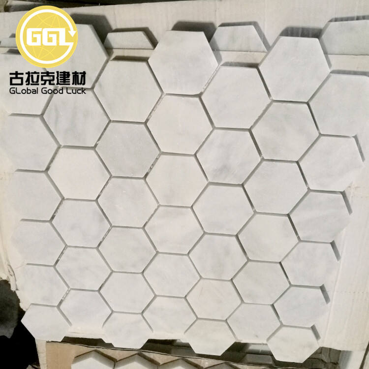 Hexagon Shape Carrara White Marble Mosaic Tiles