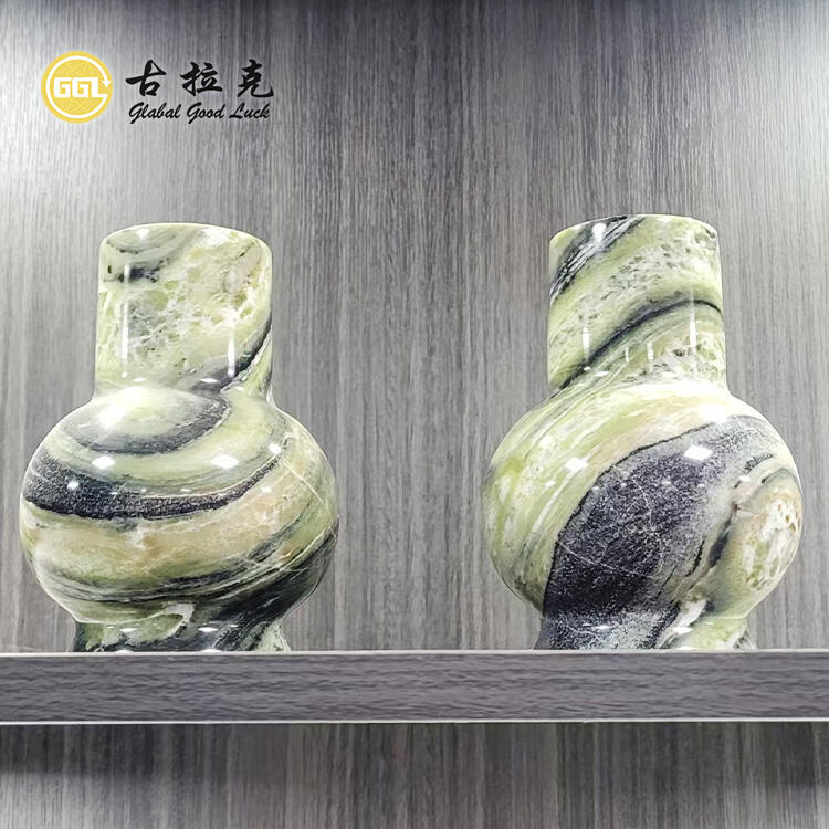 Natural Green Marble Stone Flower Vase Container Craft for Home Decor