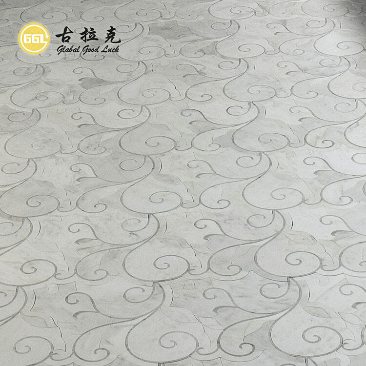 Natural White Marble Flower Parquet Feature  Waterjet Mosaic Tile Floor Wall Design