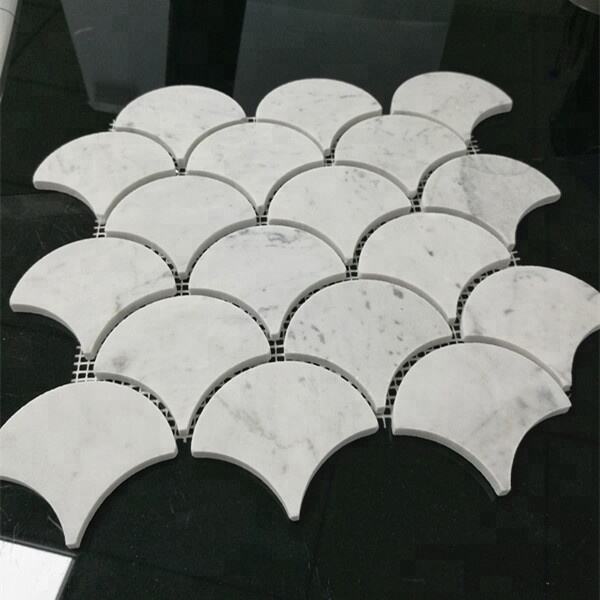  Polished Fan-Shaped Carrara White Marble Mosaic Tile 