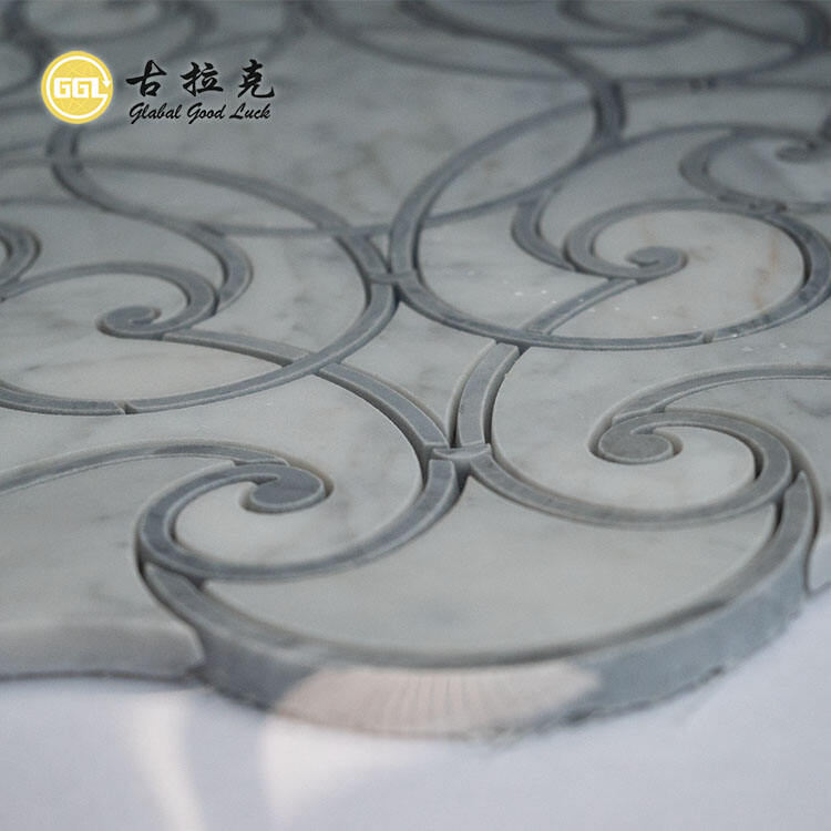 Carrara White Mix Italy Gray Marble Parquet Feature Waterjet Mosaic Tiles