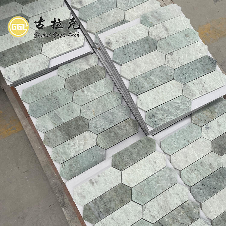 Natural Polished Marble Green Long Hexagon Marble Mosaic Tiles