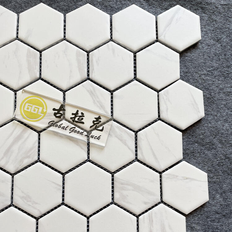 Marble Looking Hexagon Ceramic Mosaic Tile for Wall Decor