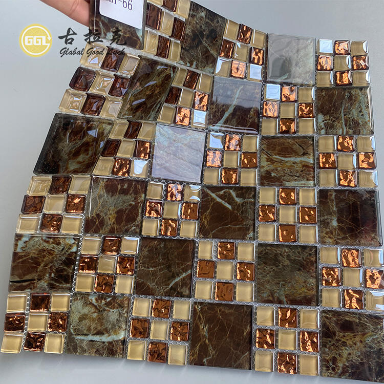 Vintage Metal Mix Glass Mosaic Tile Polished Shiny Square Shape Mosaic Interior Design Mosaic Tile