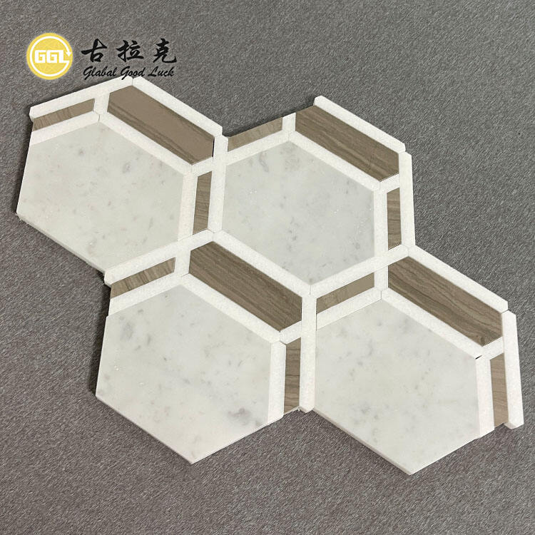 Interior Household Decorative Hexagon Shape Marble Mosaic Wall Floor Tiles