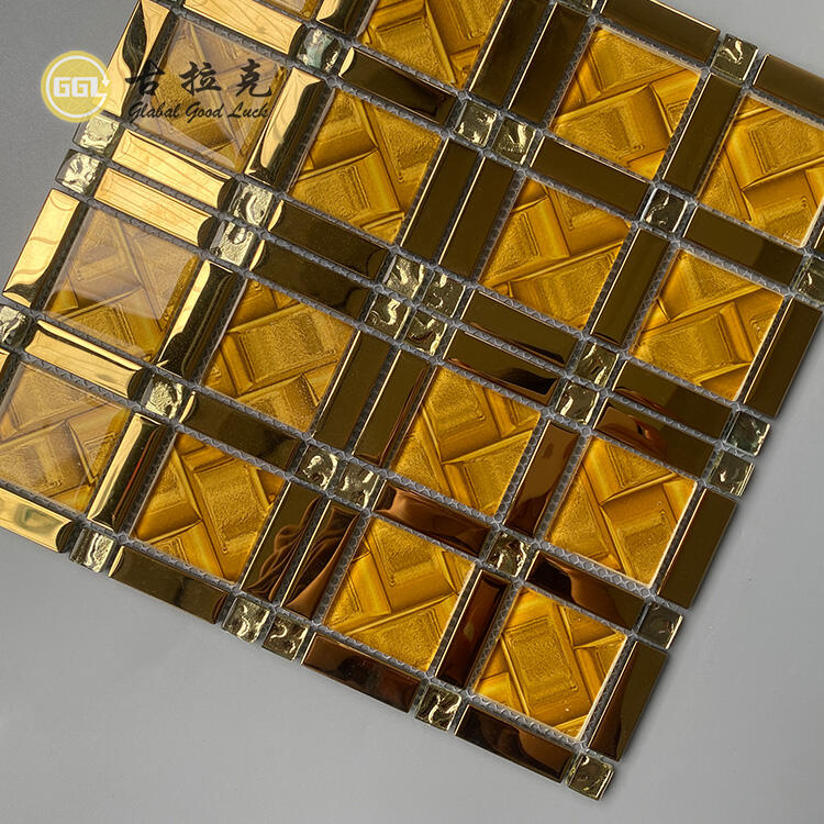 Luxury Design Gold Glass Mosaic Tile Square Mirror Glass Wall Background Tile