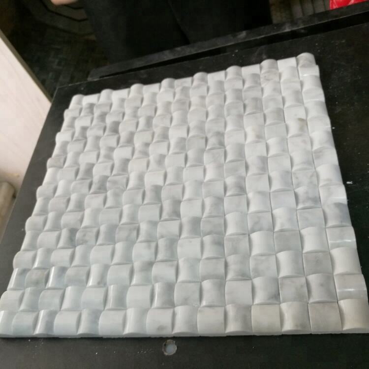 3D Polished Carrara White Marble Basket Weave Marble Mosaic Tile