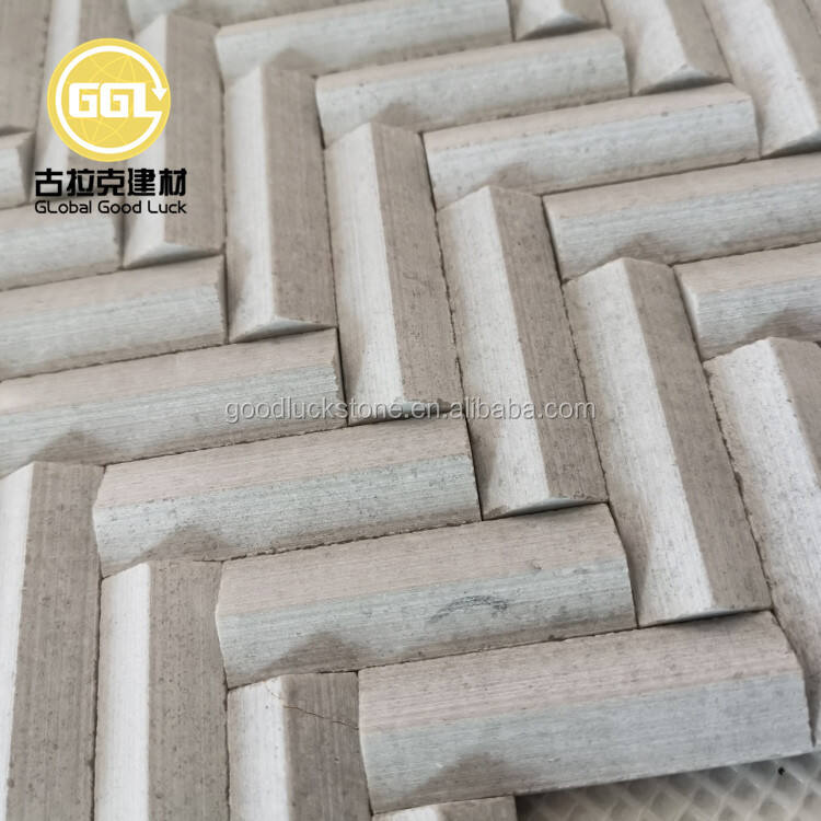 3D Crema Marfil Herringbone Shape Marble Mosaic For Wall Tiles