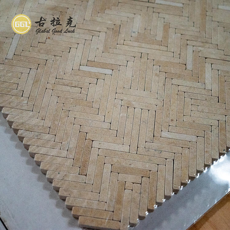 Beige Herringbone Shape Marble Mosaic Finger Style Floor Wall Tiles